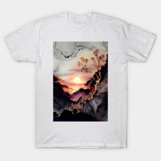 Rose Gold Sunset - Abstract Alcohol Ink Resin Art T-Shirt